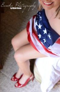 Army Boudoir Photo in Dallas, TX with American Flag and red heels