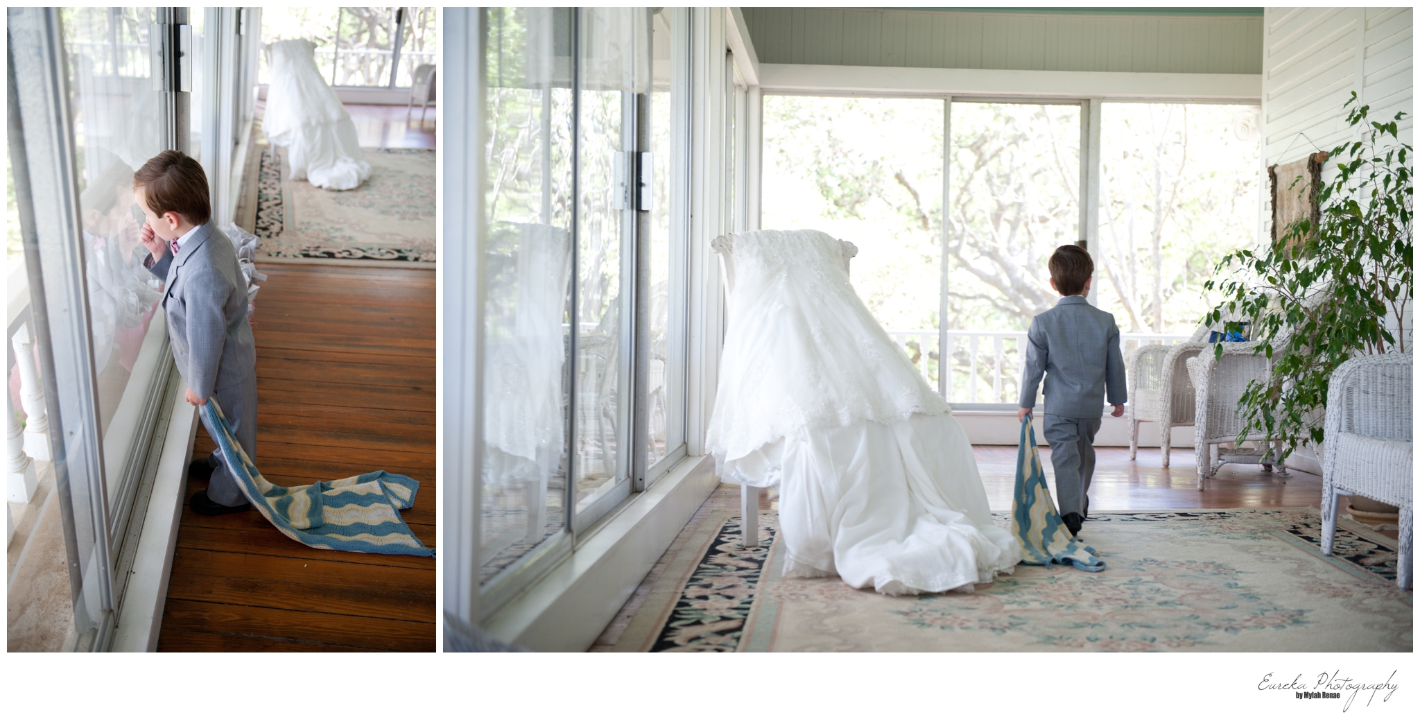 Ring bearer in pink and gray