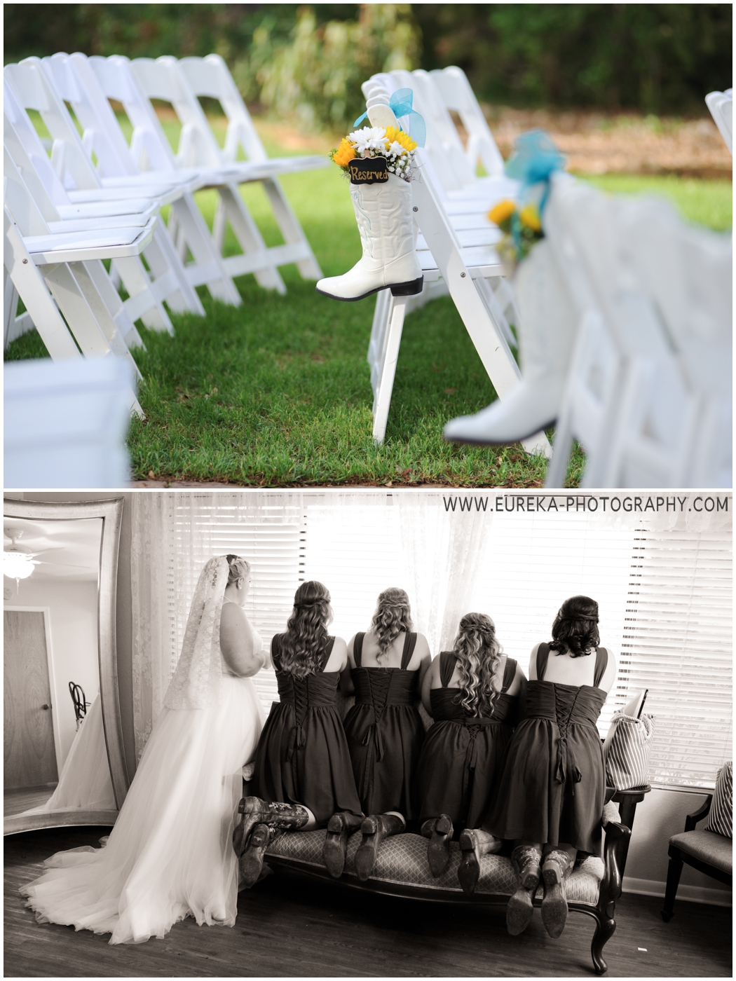 Cowboy boot Aisle Markers with yellow sunflowers