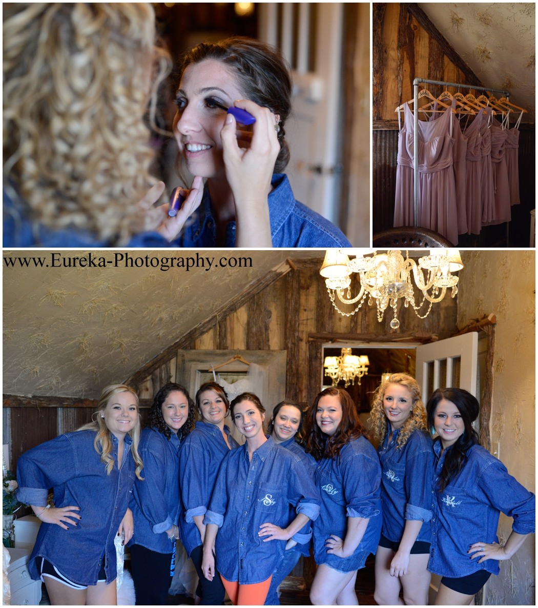 Matching denim shirts for bridesmaids at country wedding in Texas