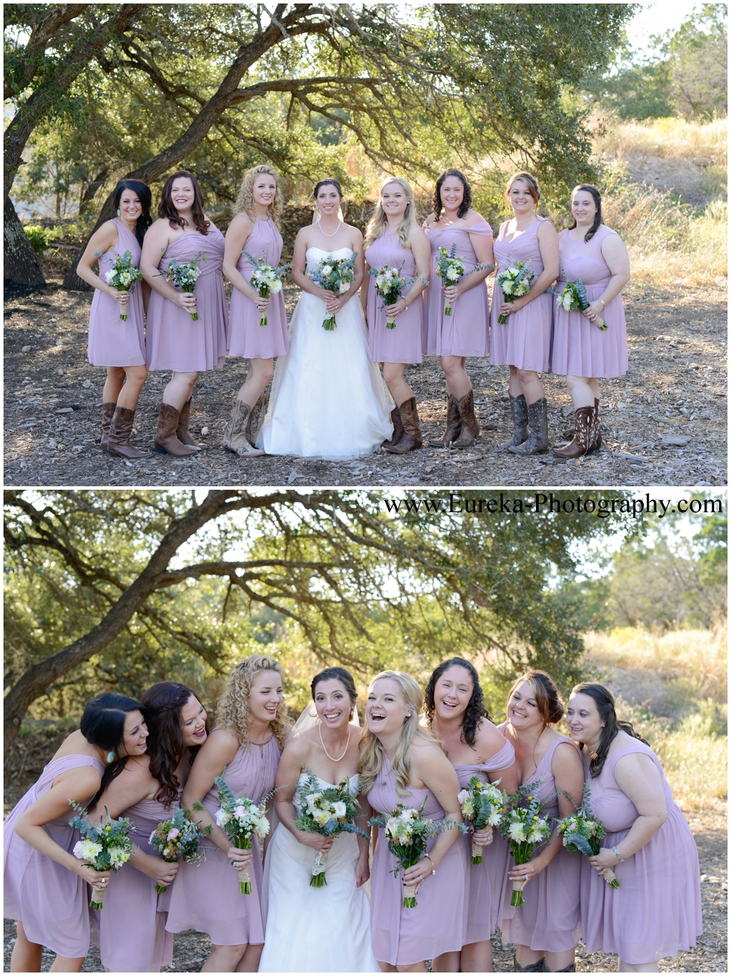 Texas Wedding: Bridesmaids dresses paired with cowboy boots