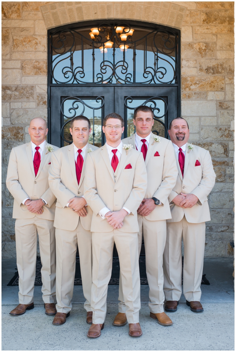 Groomsmen in khaki and red