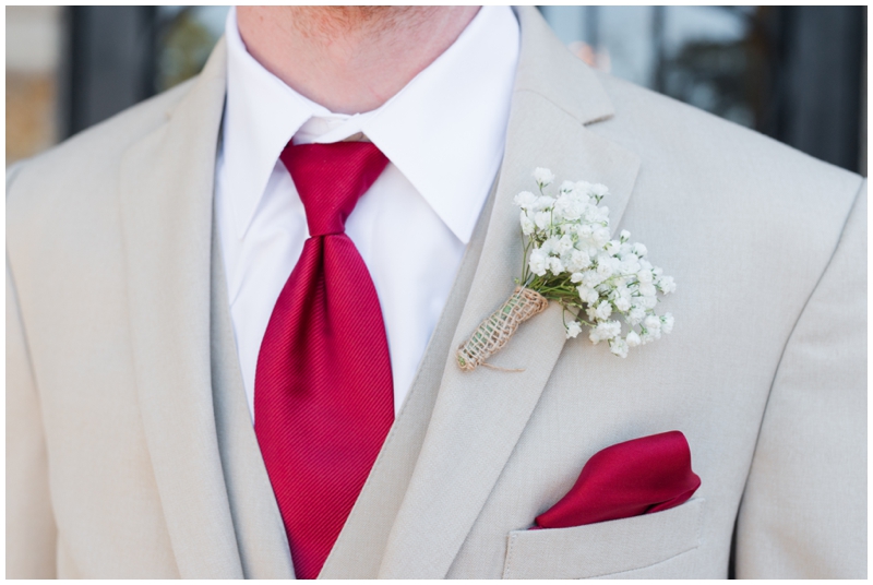 Baby's breath burlap wrapped wedding boutonniere 