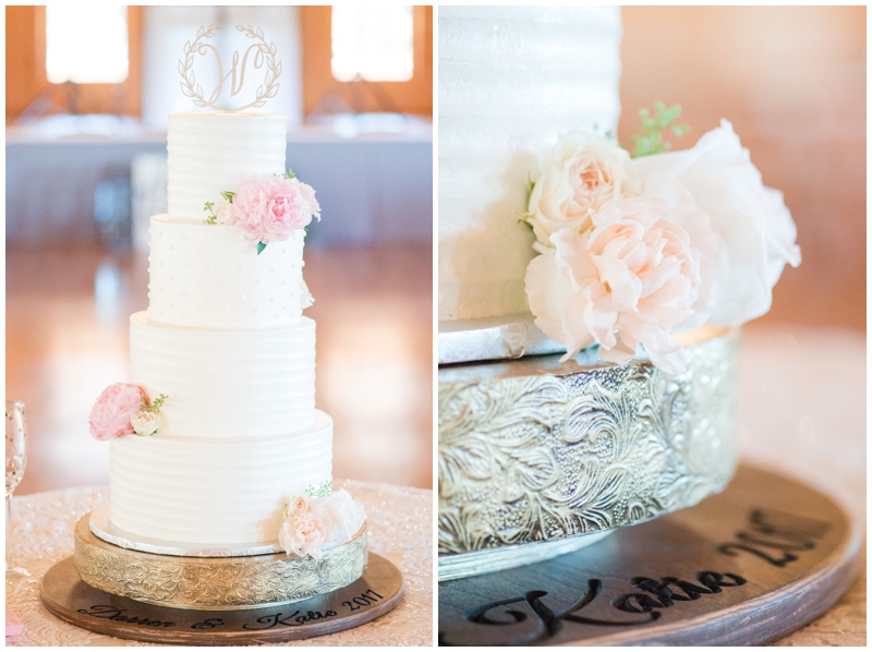 White Wedding Cake with Blush Florals by Paige's Bakehouse at Gabriel Springs 