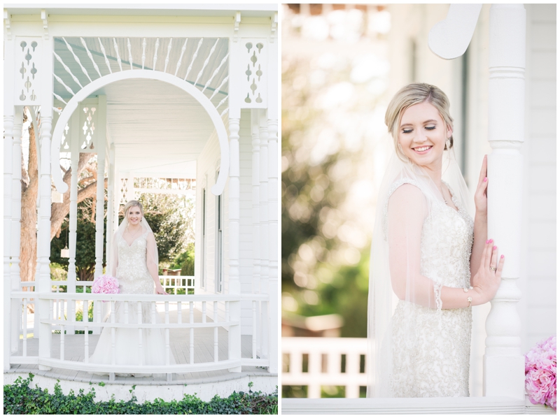 Bridal Portraits on wrap around porch of Barr Mansion Wedding