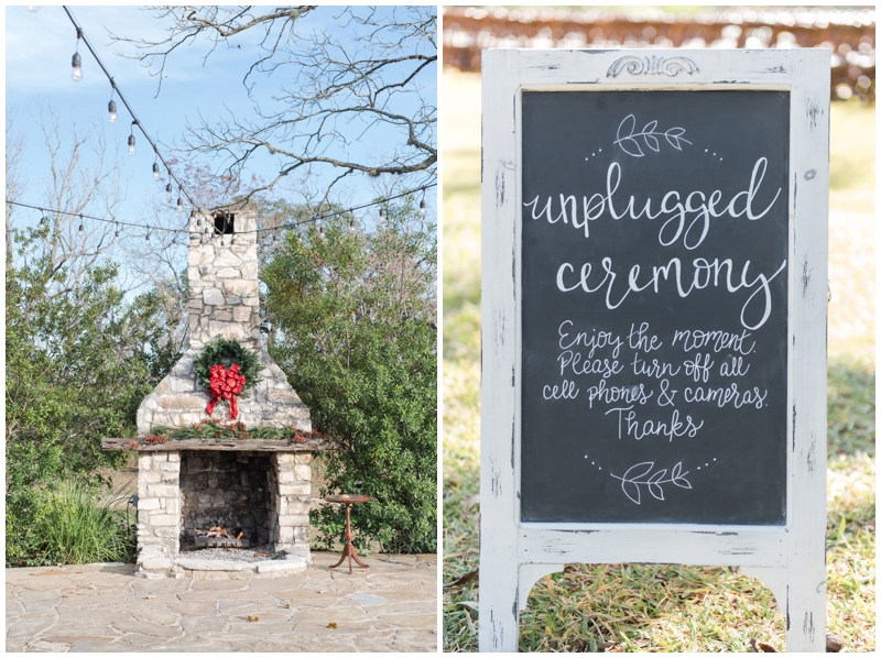 Winter Wedding at Pecan Springs Ranch by outdoor Fireplace 