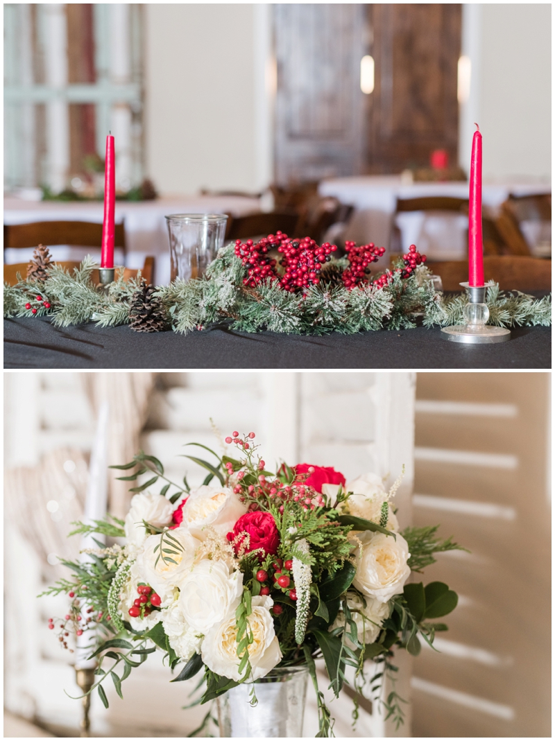 Cranberry and Pinecone wedding reception at Pecan Springs Ranch in Austin Texas 