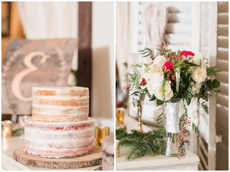 Pecan Springs Ranch hosts Christmas Wedding Reception with cranberry and greenery 