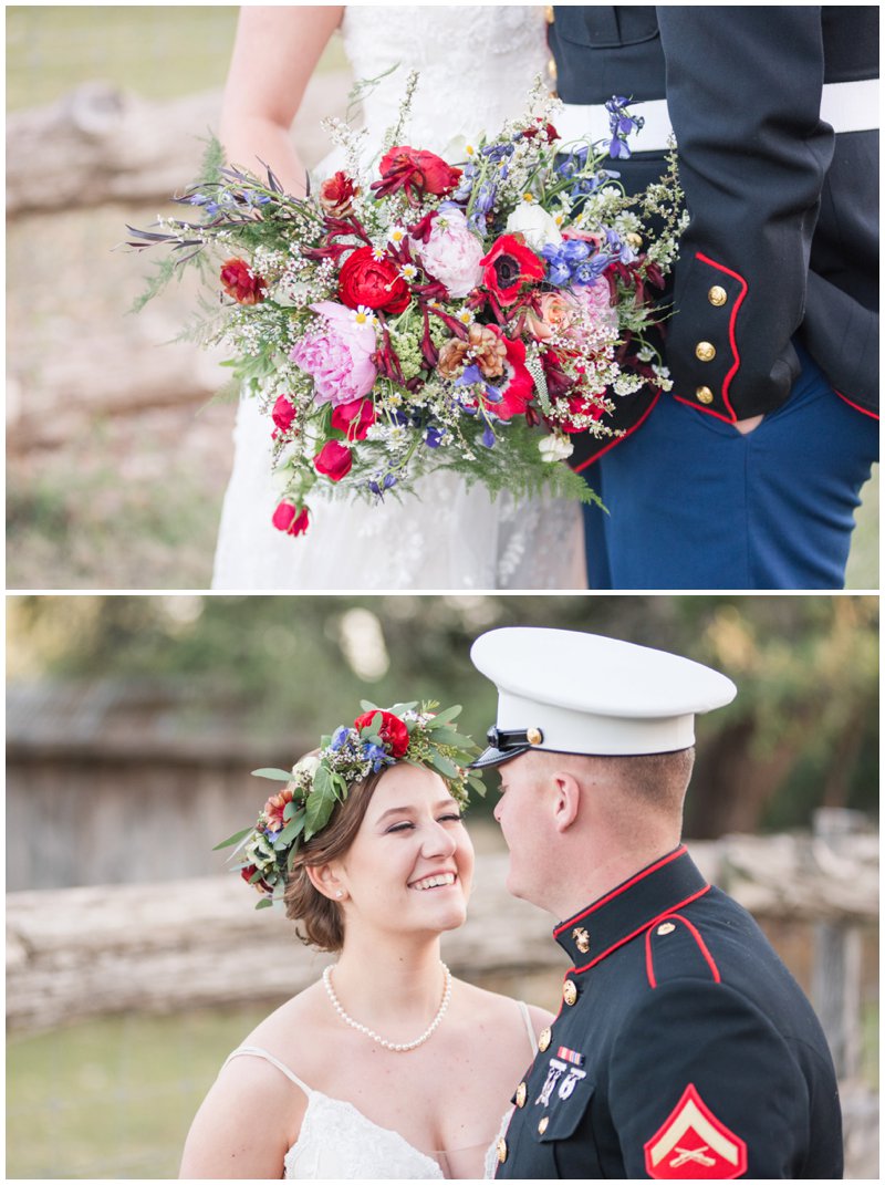 Lizzie's flowers bridal bouquet in red white and blue for military couple 