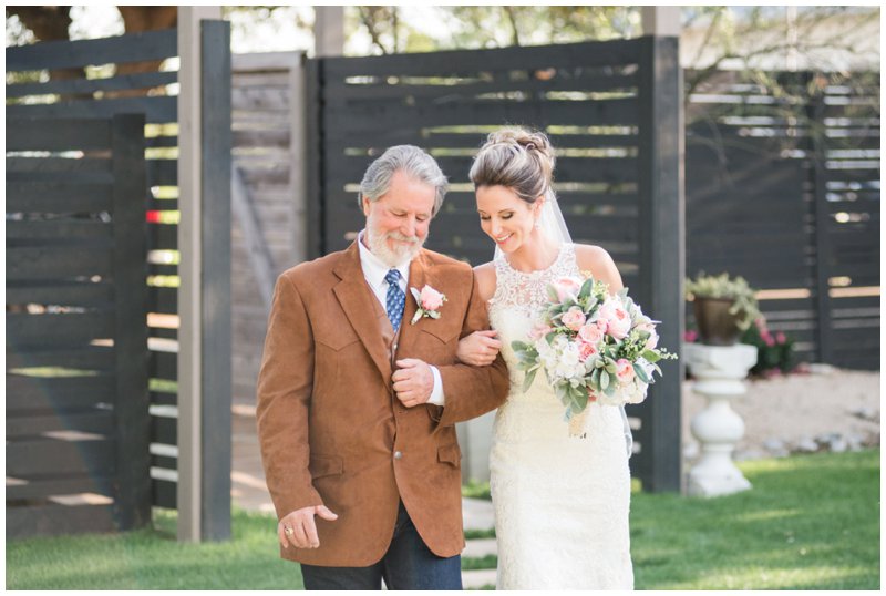 Daddy walks daughter down the aisle at outdoor wedding ceremony at Stonehouse Villa 