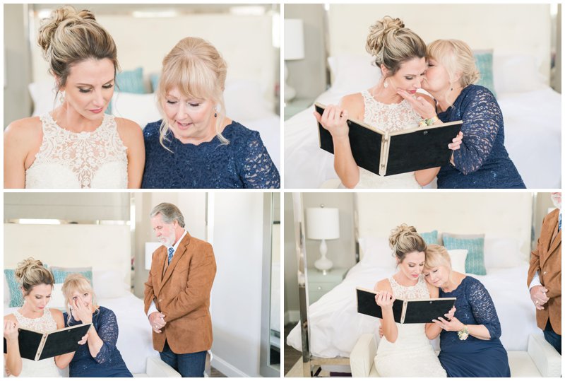 Bride tears up as she reads her mom a heartfelt thank you at Stonehouse Villa wedding