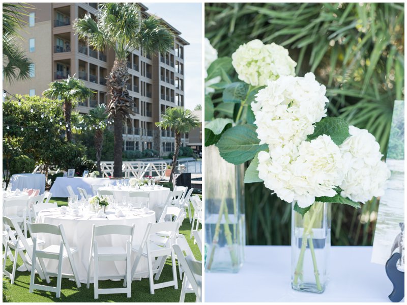 Green and White wedding reception outside at Horseshoe Bay Resort Yacht Club