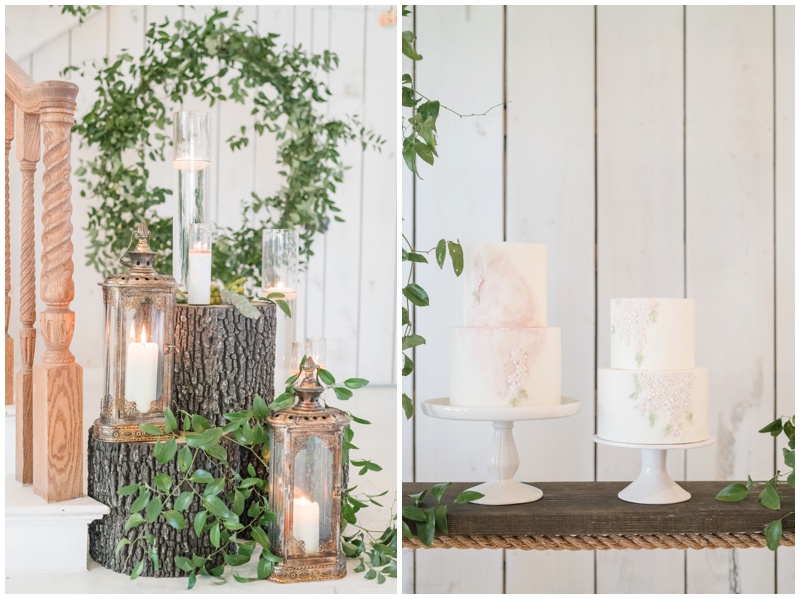 White Sparrow Barn Wedding cake on swing