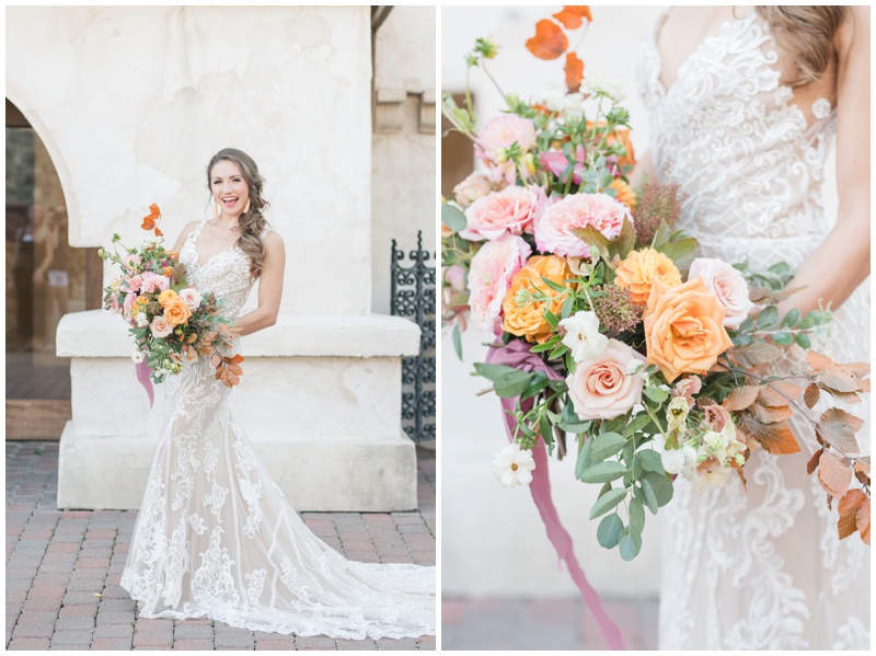 Fall Bridal Portraits at Villa Antonia with Bloom Bar bouquet in blush and yellow