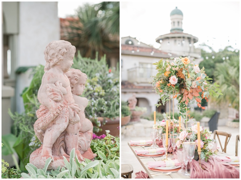 Fall Wedding at Villa Antonia in Austin Texas with foliage in the centerpieces 