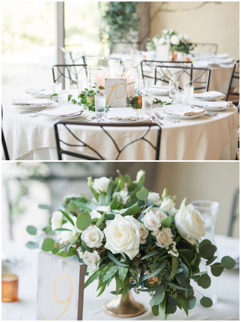 White and Green elegant wedding reception details at Barr Mansion Wedding