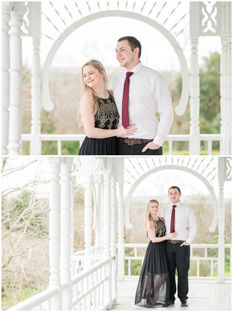 Barr Mansion Engagement Session on the balcony 
