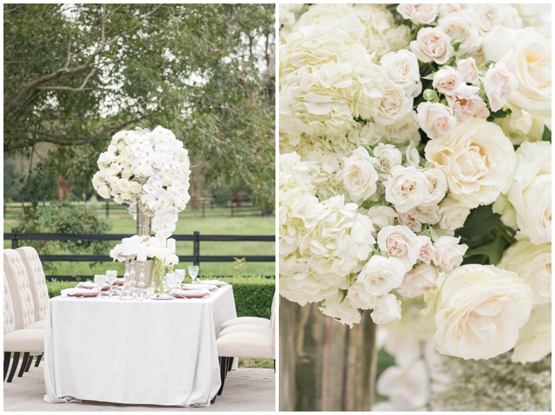 All white wedding flower reception in Houston Texas