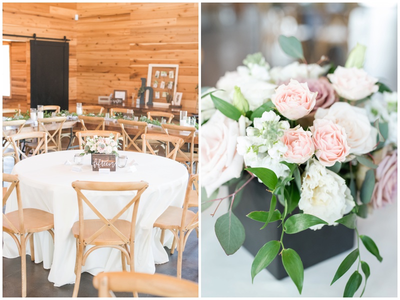 White and Blush wedding reception in March at The Barn at Swallow's Eve