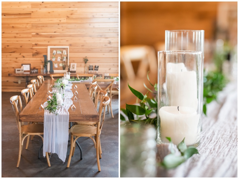 Candlelight wedding centerpieces at dusty blue March wedding in Fredericksburg Texas