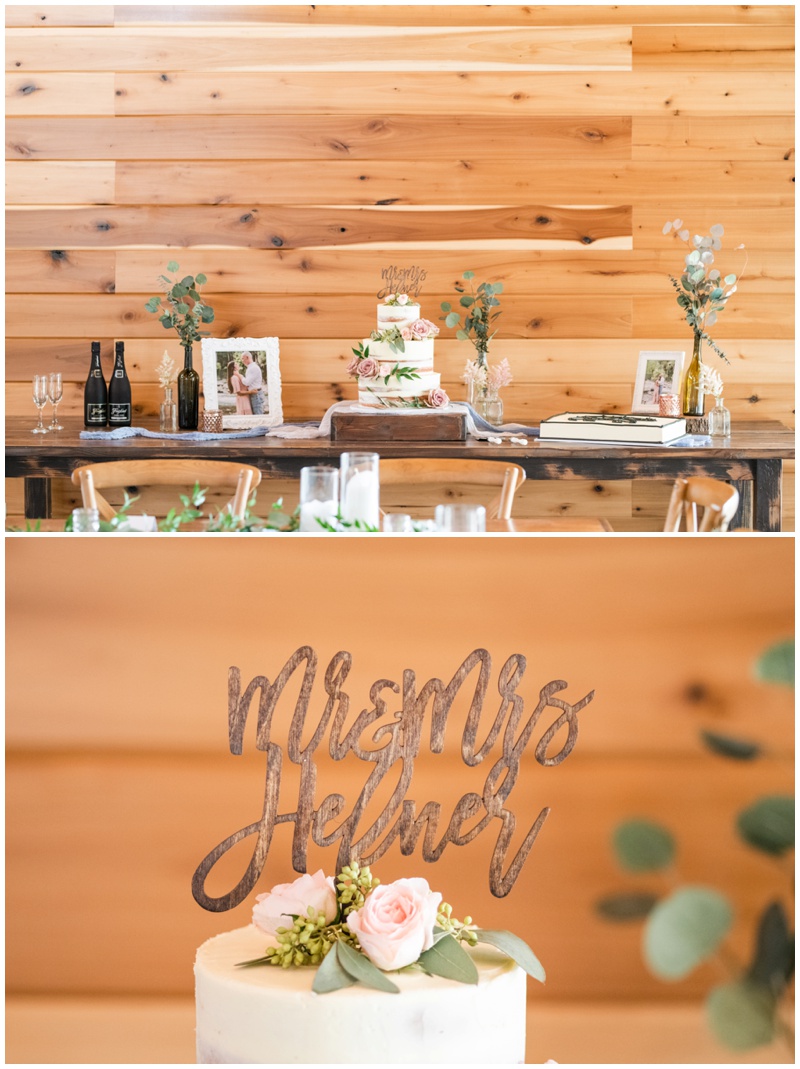 Cake Table at Vintage Barn wedding in Fredericksburg Swallow's Eve