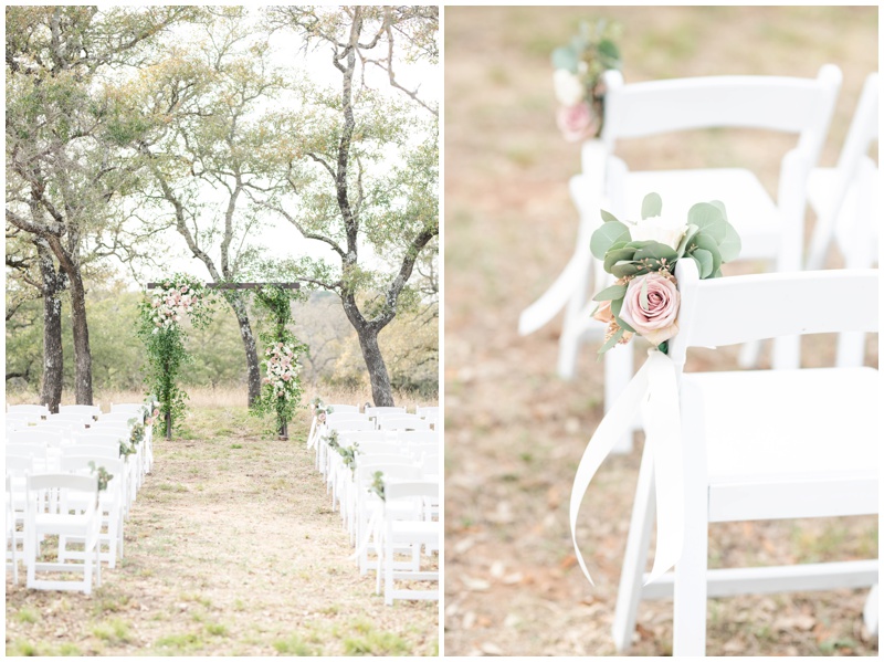 Pink and Greenery wedding ceremony set up at The Barn at Swallow's Eve