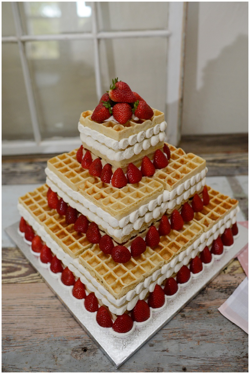 Waffle Cake at Wedding covered in strawberries