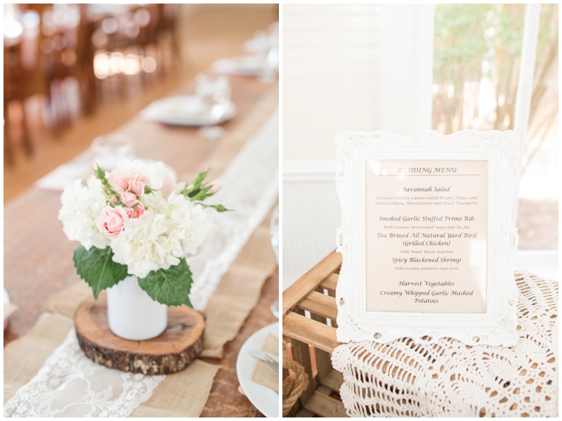 Vintage Wedding Reception details at Star Hill Ranch in pink and white