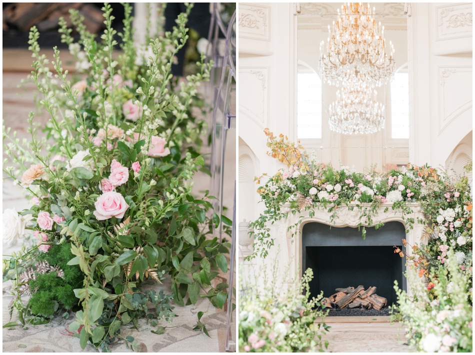 Indoor Wedding Ceremony by Flower Shack Blooms in blush and greenery 