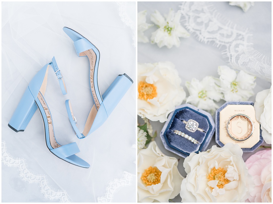 Summer wedding at Pecan Springs Ranch with blue details