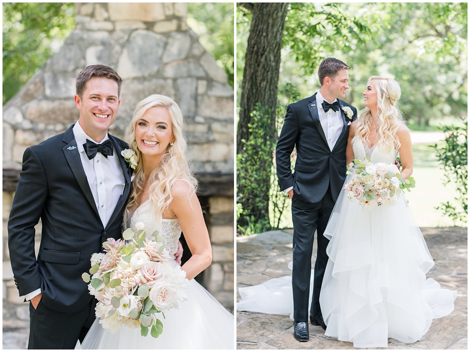 Wedding Portraits at Pecan Springs Ranch fireplace