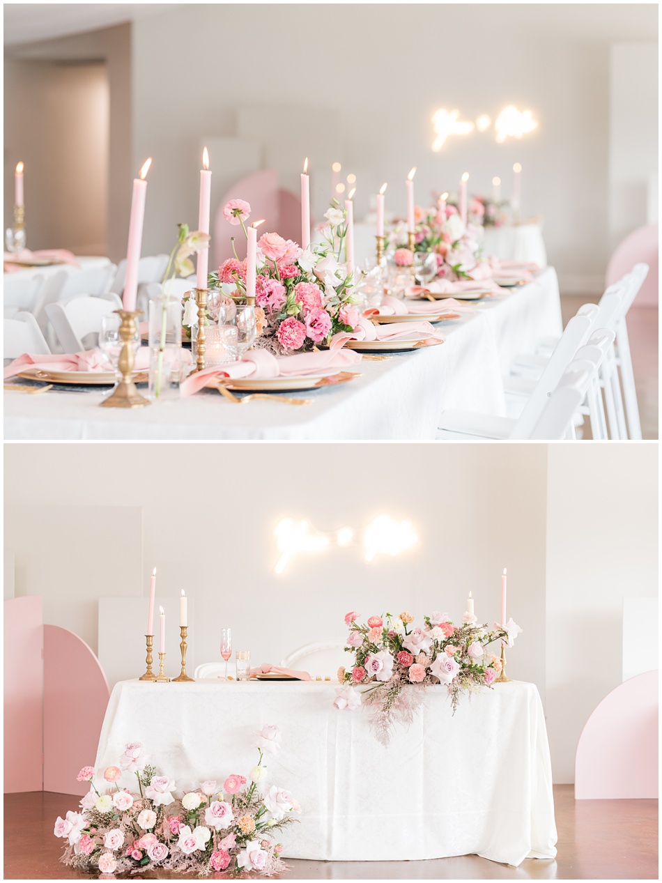 Manor Oaks Wedding Reception in pink and white