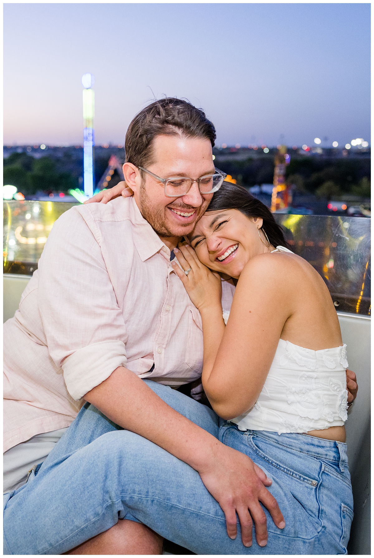 Night Time Engagement Photos on the Ferris Wheel