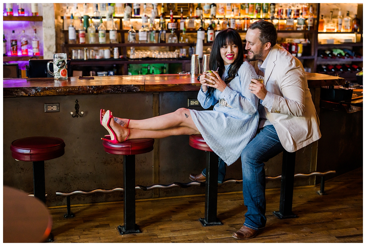 Barrels and Amps Engagement Photos at a bar in Georgetown Texas