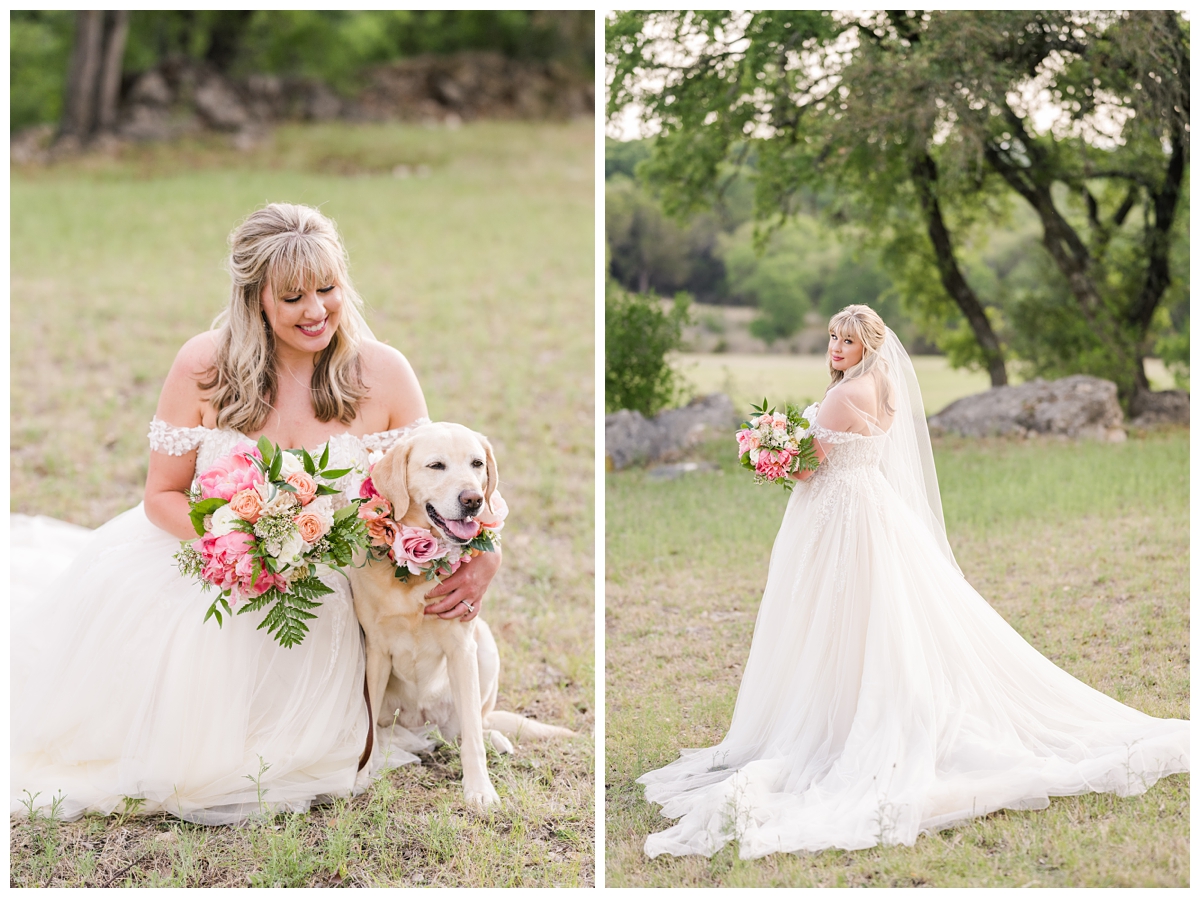 Bridal Portraits in Boerne Texas with dog