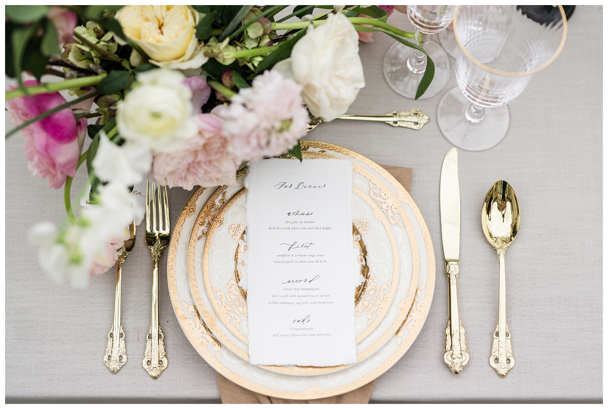 Gold Plated place setting for wedding receptions at The Olana
