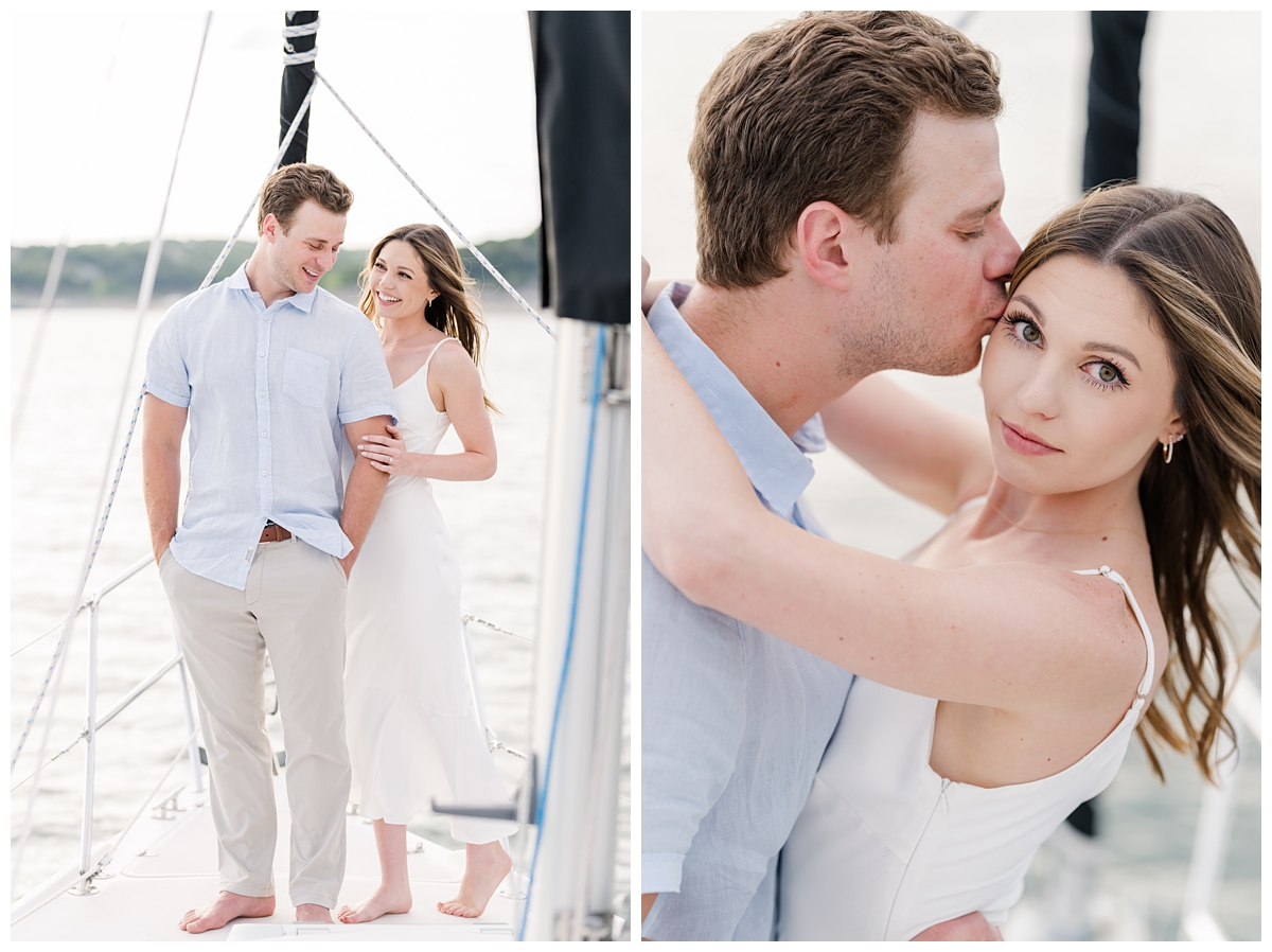Lake Travis engagement photos on a sailboat