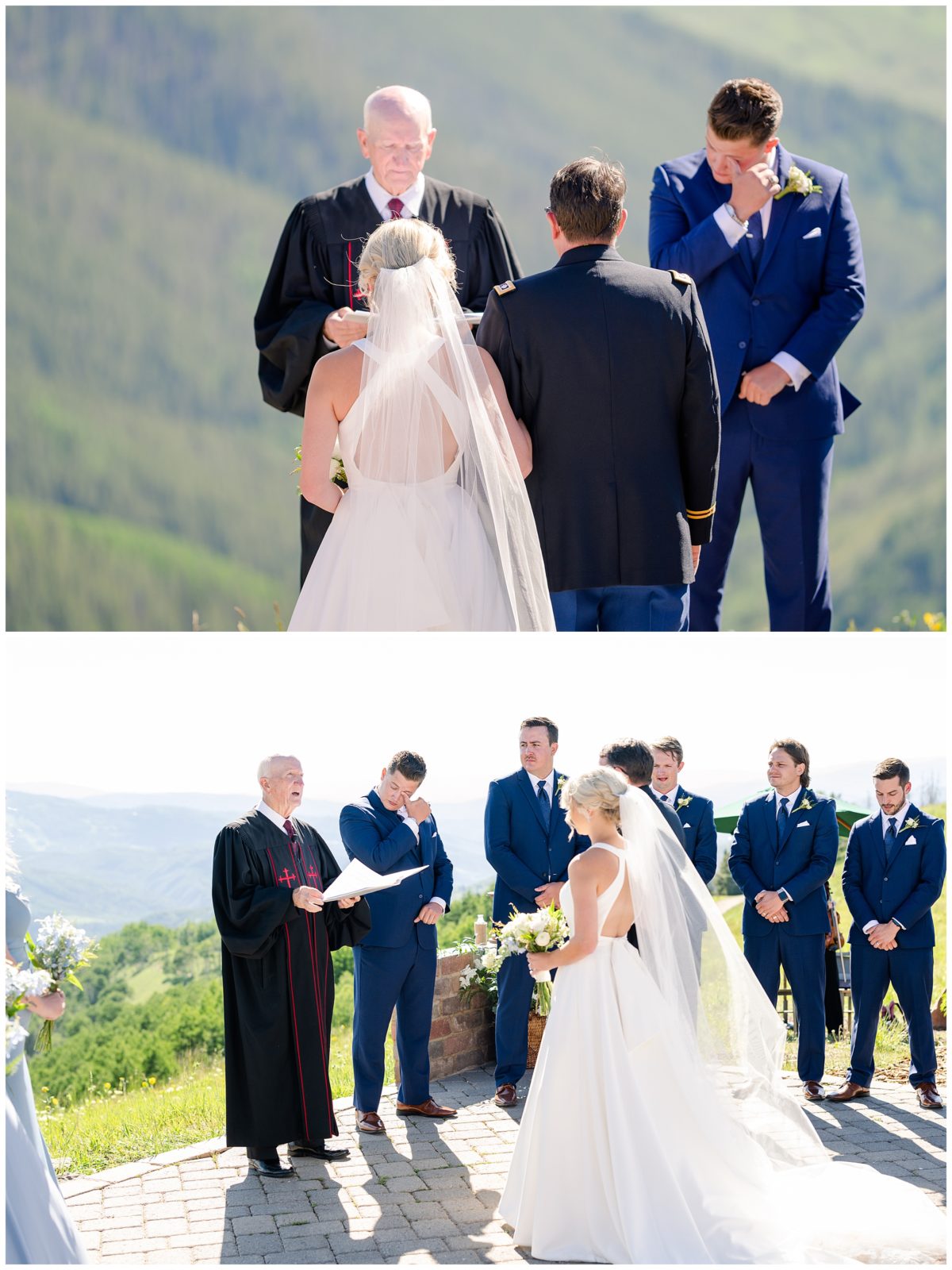 Groom cries when he sees his bride at The vail wedding Deck