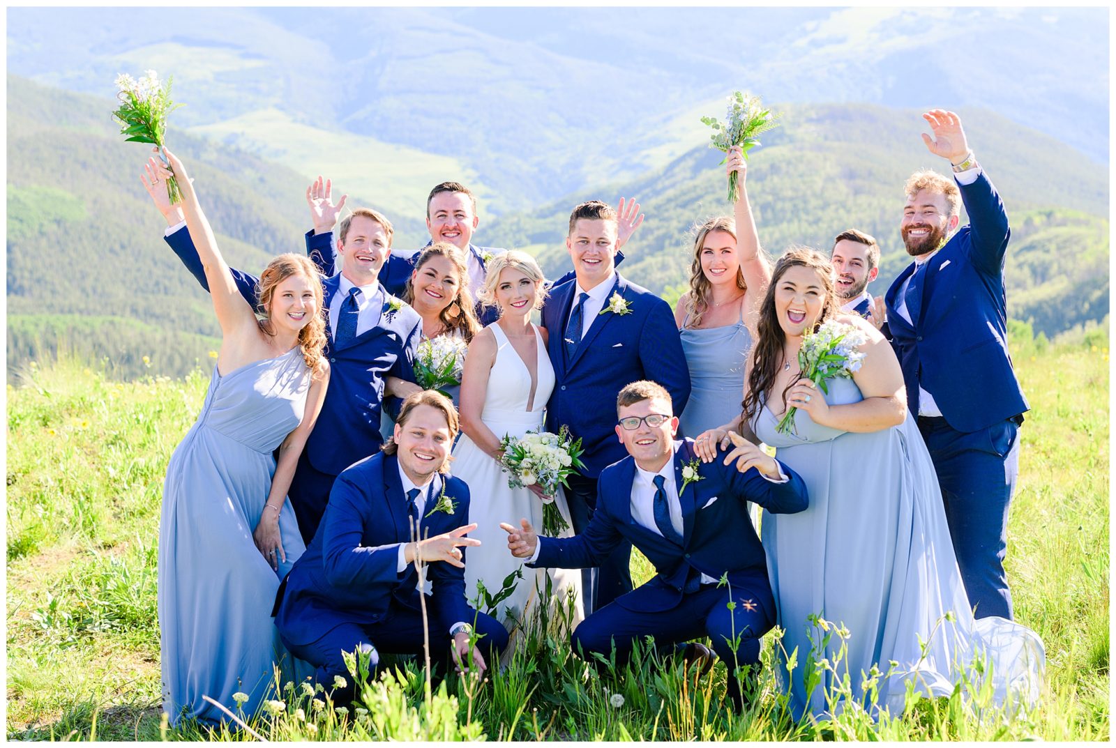 Wedding Party in Blue at Vail Wedding Deck