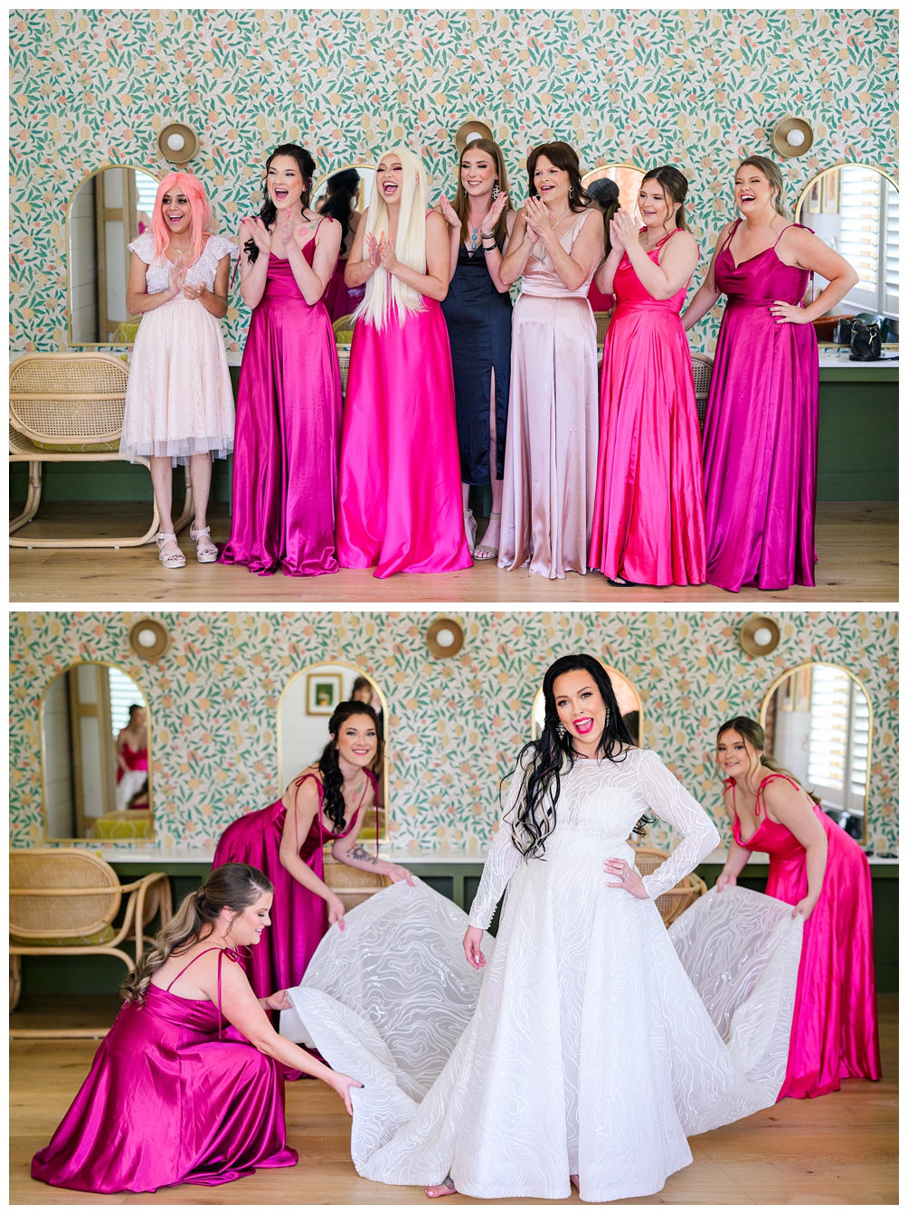 Bridesmaids in Hot Pink Dresses