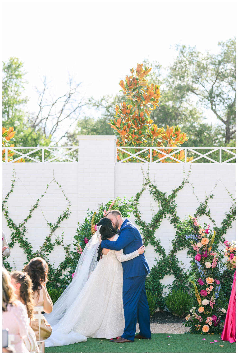 First Kiss Photo at Wish Well House Wedding in Georgetown Texas