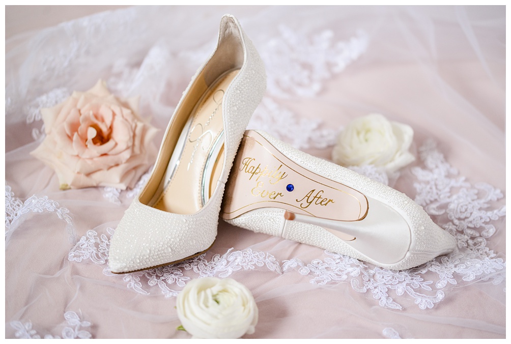 Happily Ever After written on the bottom of Jessica Simpson Bridal Heels with blue jewels as something blue