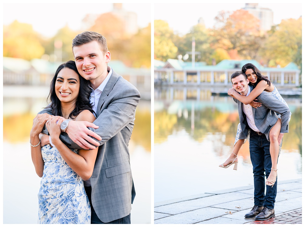 Engagement photos with the boathouse of central park