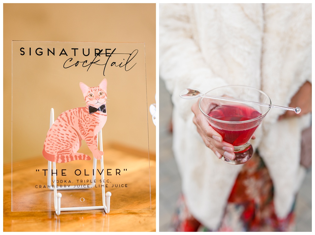 Signature cocktail at winter wedding in Round Rock Texas with Cat