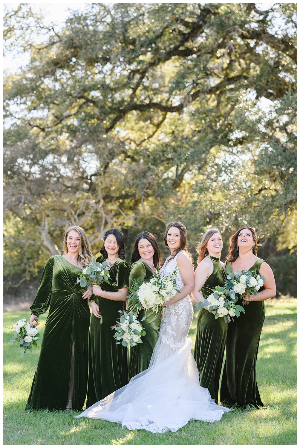 olive green velvet bridesmaids dresses by Reverly