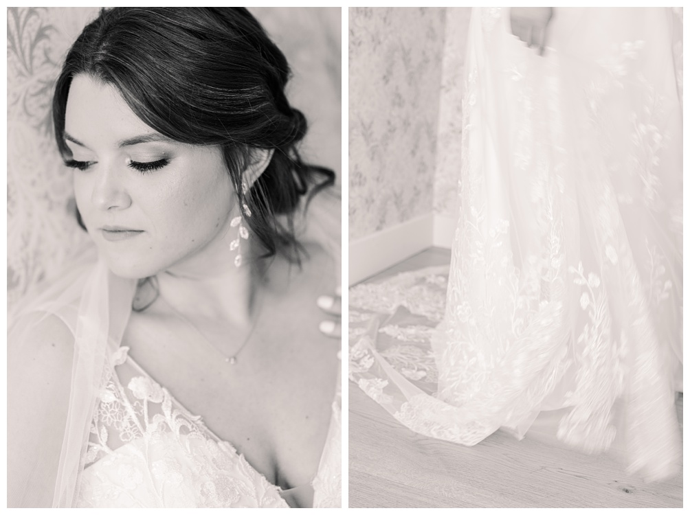 Black and White film photos of bride at Wish Well House in Georgetown Texas