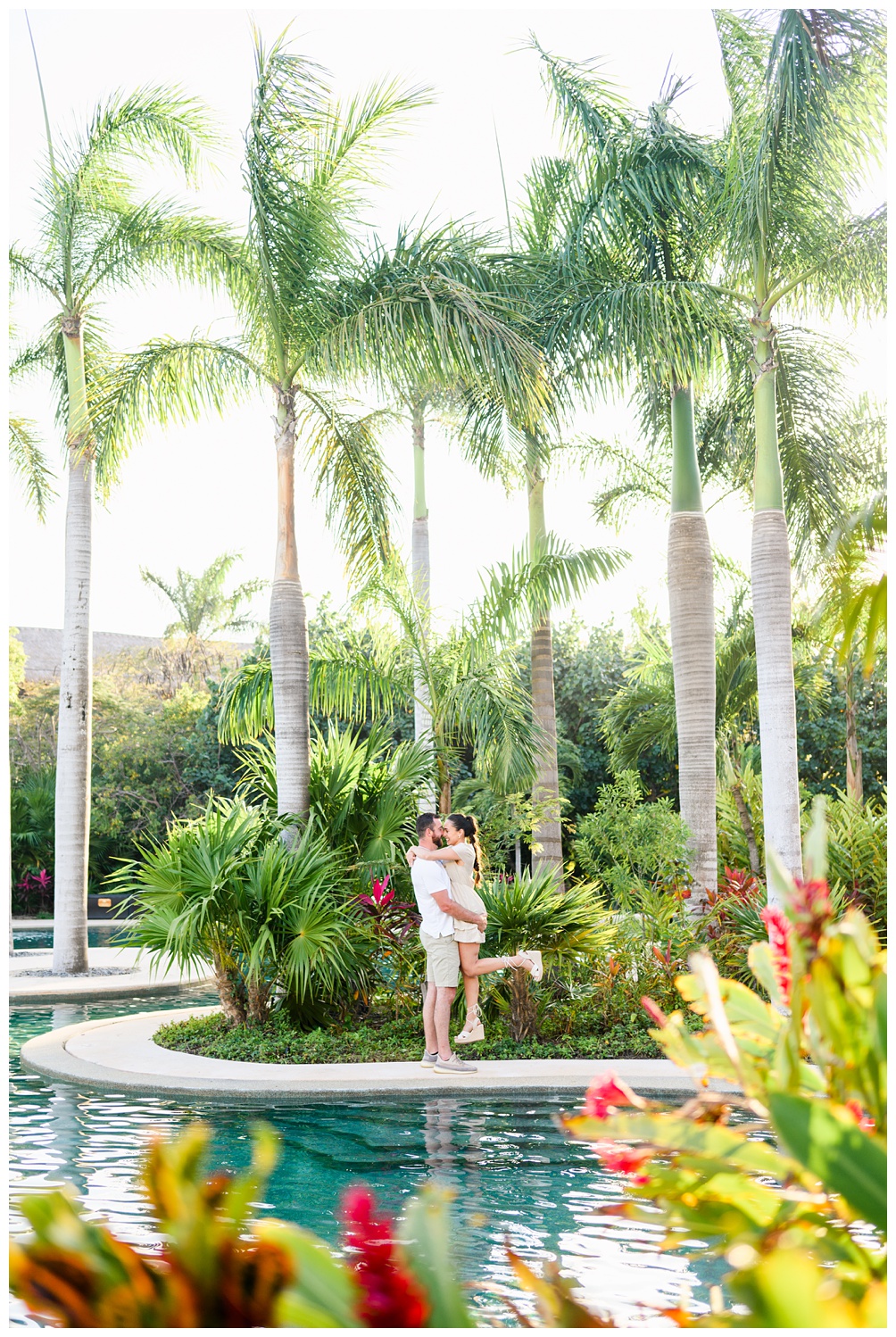 Fun engagement photos by the pool at Resort by Austin wedding photographer Mylah Renae Photography in Akumal of Mexico's Riviera Maya