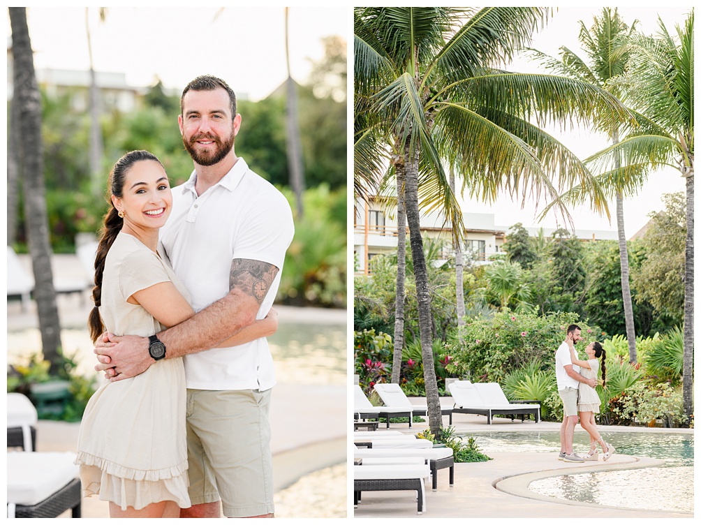 Poolside engagement photos at all inclusive resort in Akumal Mexico