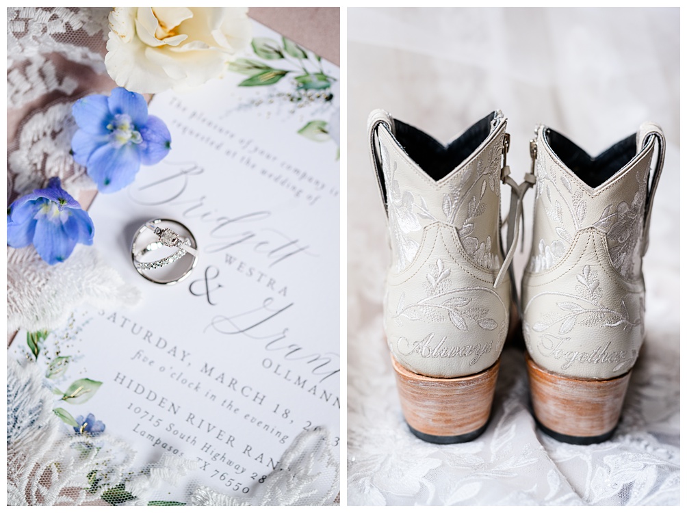 Custom wedding boots covered in lace from brides dress