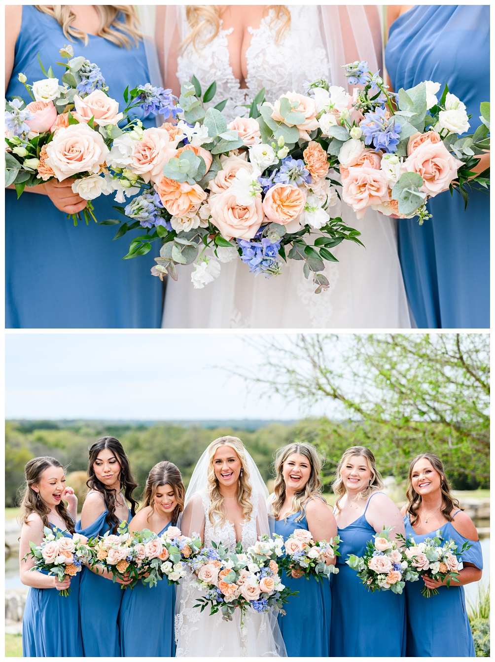 Laurel & Finch Bridesmaids Bouquets in dusty blue and blush